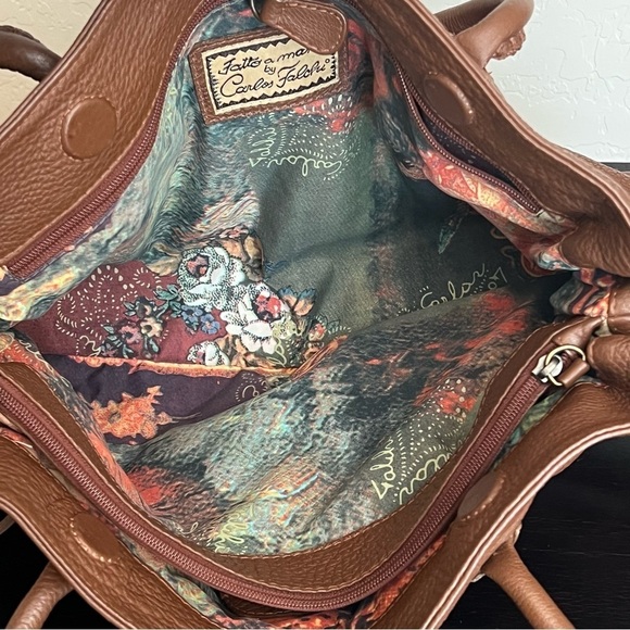 Carlos Falchi handmade Brown soft pebbled leather bag 9”x16” - Picture 11 of 16